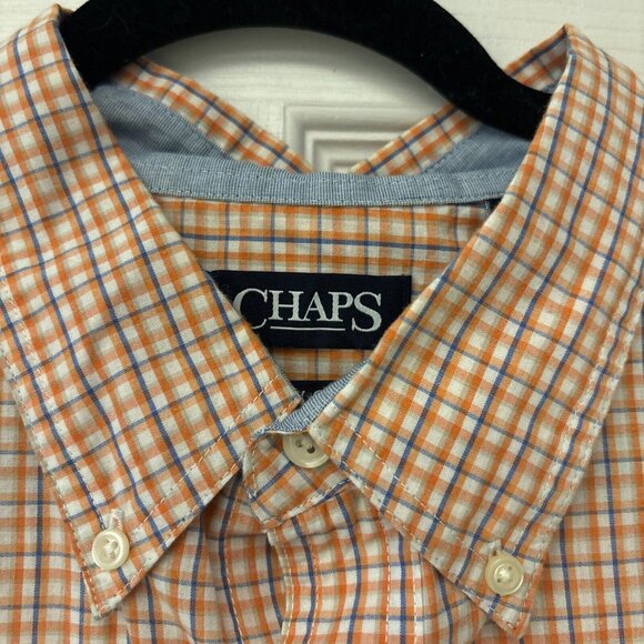 Chaps Men's Big & Tall Size XXL Orange Blue Short Sleeve Button Up Shirt-Q - Picture 5 of 7
